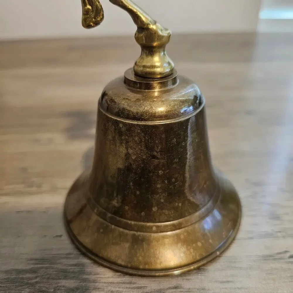 Vintage Brass Carved Hand Bell Heavy MCM Collectible 5